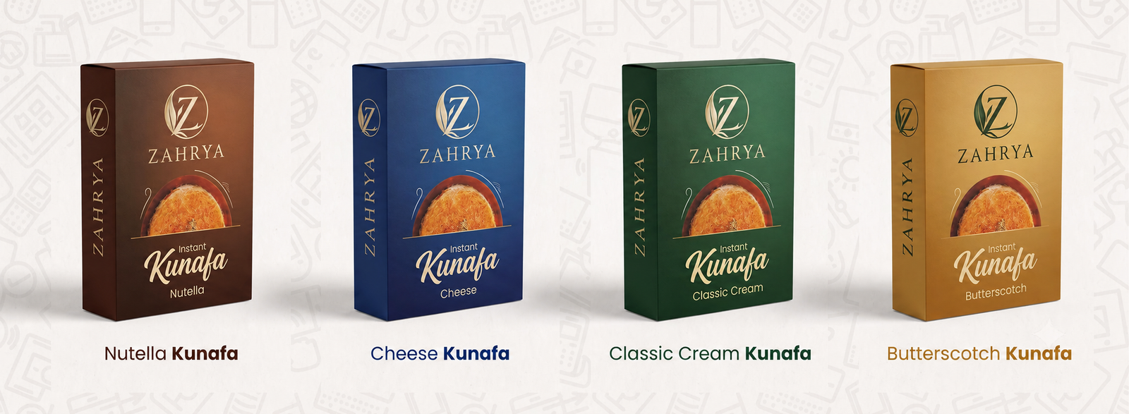 Zahrya frozen kunafa varieties in branded packaging